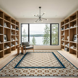Beige Trellis Area Rug with Navy Border