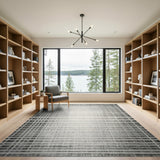 Distressed Grid Black White Area Rug