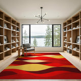 Vibrant Red Wave Abstract Area Rug
