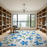 Blue Cornflower Floral Pattern Area Rug