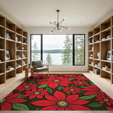 Red Poinsettia Floral Red Area Rug
