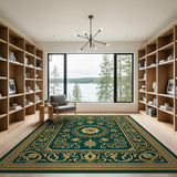 Green Emerald Green Gold Ornate Medallion Area Rug