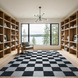 Black White Checkerboard Shag Area Rug