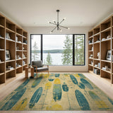 Vintage Teal Surfboard Distressed Area Rug