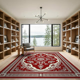 Ornate Red Persian Area Rug with Floral Damask