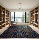 Teal Gold Ornate Persian Arch Rug