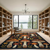 Floral Vintage Whimsical Mushroom Grove Area Rug