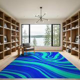 Blue and Teal Abstract Area Swirling Blue Teal Abstract Area Rug