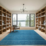 Blue Teal Striped Textured Woven Area Rug