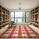 Orange Geometric Leaf Grid Area Rug