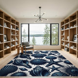 Blue and Teal Blue Seashell Starfish Coastal Area Rug