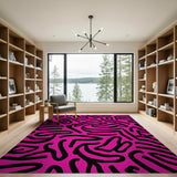 ODIKA Modern Pink & Black Abstract Doodle Washable Area Rug - Low Pile & Non-Slip