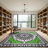 Green Border Persian Mandala Area Rug
