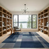 Indigo Blue Geometric Striped Area Rug