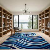 Abstract Area Blue and Teal Swirling Blue Waves Abstract Area Rug