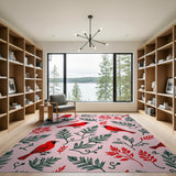 ODIKA Red Cardinal & Evergreen Washable Area Rug - Low Pile, Non-Slip & Pet Friendly