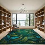 Emerald Jungle Foliage Butterflies Area Rug