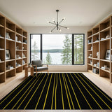 Bold Yellow Wavy Vertical Stripes Black Area Rug