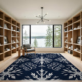 Geometric Modern Blue and Teal Navy Snowflake Geometric Area Rug