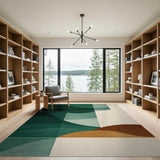 Modern Teal Green Wave Abstract Area Rug