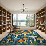 Boho Chic Multi-color and Patterns Whimsical Mushroom Meadow Area Rug
