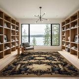 Ornate Distressed Gold Frame Area Rug