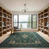 Emerald Green Traditional Persian Medallion Green Rug