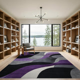 ODIKA Washable Modern Abstract Wavy Rug - Purple Grey Low Pile Non-Slip Area Rug