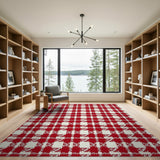 Rustic Farmhouse Red White Gingham Checkered Area Rug