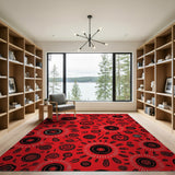 Vibrant Red Tribal Circle Motif Rug