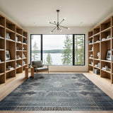 Distressed Blue Heritage Tribal Area Rug