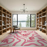 Abstract Pink Curves and Red Leaves Area Rug