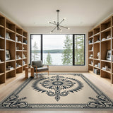 Ornate Beige Mandala Persian Rug