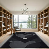 Layered Hearts Black White Abstract Area Rug