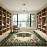 Ornate Green Gold Medallion Persian Area Rug