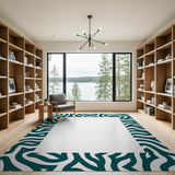 Teal Wavy Abstract Border Area Rug