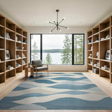 Wavy Blue Coastal Wave Area Rug