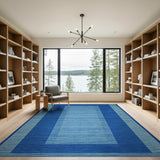 Blue Striped Geometric Border Area Rug