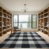 Black White Checkered Woven Farmhouse Rug