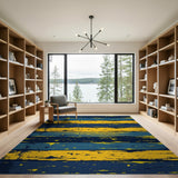 Distressed Blue Yellow Striped Area Rug