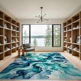 Fluid Teal Blue Abstract Area Rug