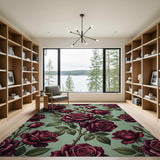 Burgundy Rose Floral Vintage Area Rug