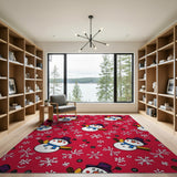 Festive Red Cartoon Snowman Area Rug
