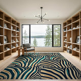 Teal Zebra Stripe Boho Area Rug