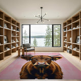 Shaggy Highland Cow Portrait Pink Area Rug