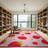 Playful Strawberry Scatter Pink Area Rug