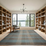Teal and Taupe Plaid Woven Area Rug