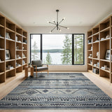 Indigo Blue Tribal Geometric Fringe Area Rug
