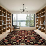 Deep Red Persian Floral Medallion Area Rug