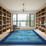 Blue and Teal Blue Teal Fish School Coastal Area Rug